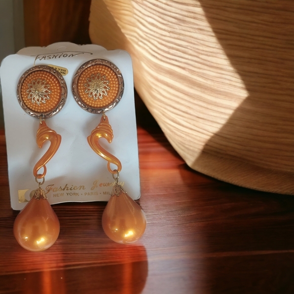 Dangling Earrings 4” Gold Toned Accent Teardrop Style 80's Fashion Set Of 4 - Picture 4 of 11